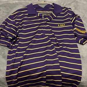 LSU Kids Striped Polo Shirt - Purple and Yellow
